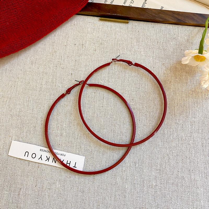 Red Round Earrings Earrings Hong Kong Style Retro Simple Temperament Earrings Women