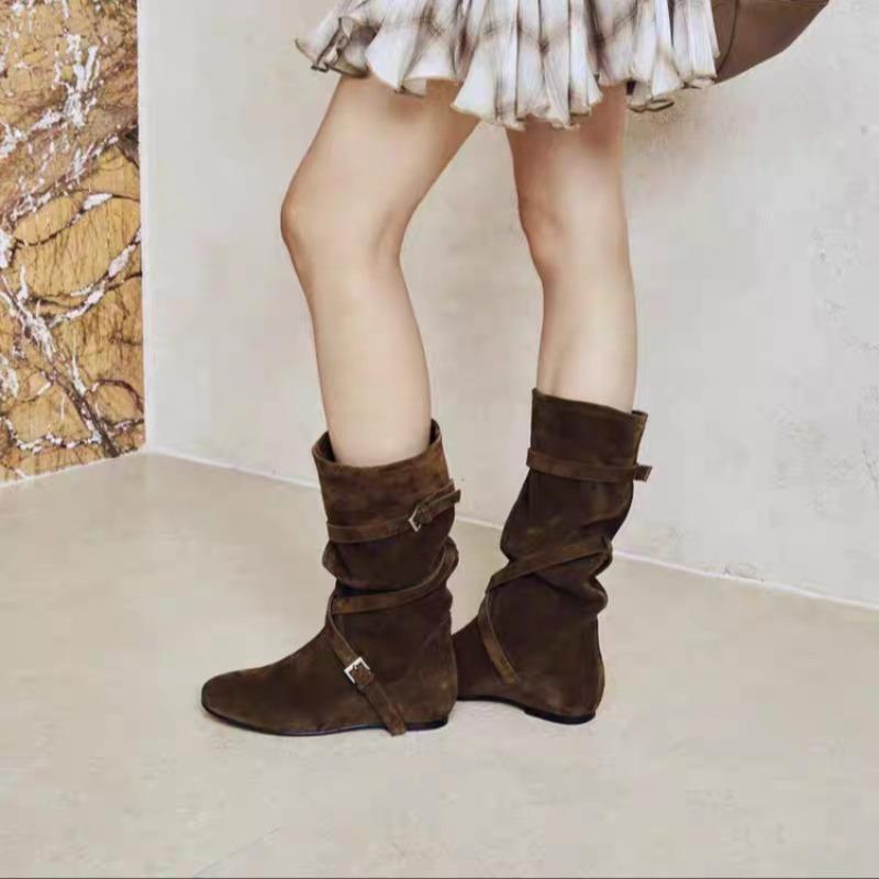 New Retro Western Cowboy Boots Martin Boots Women's Shoes Autumn and Winter Single Boots Two Wear Small Short Boots Autumn New