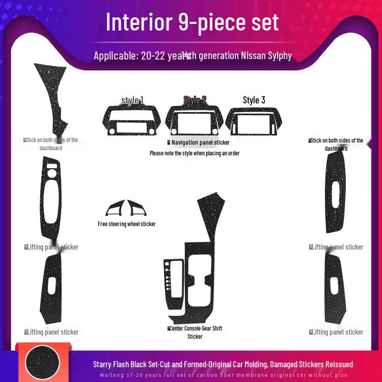 14th Gen Sylphy Interior Carbon Fiber Decals: Center Console & Anti-Kick Door Protectors (2020-2022)