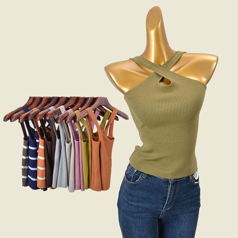 

European and American-Style Slim-Fit Cross Sling off-Shoulder Halter Fruit Green One size