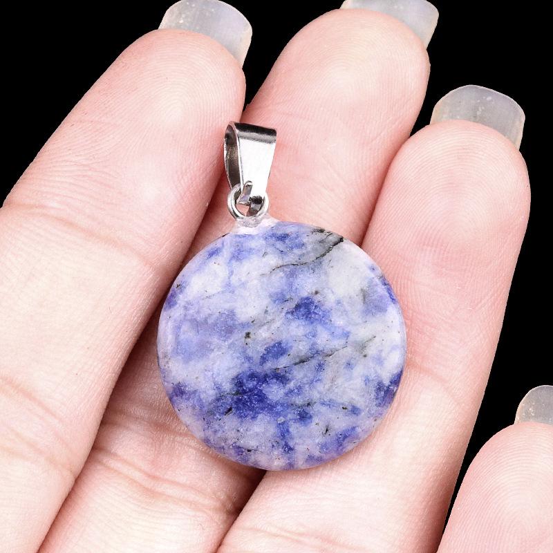 1pc 20mmNatural Stone Mixed Color Flat Round Shape Fine Ladies High Quality Pendant for Jewelry Making DIY Necklace Accessories