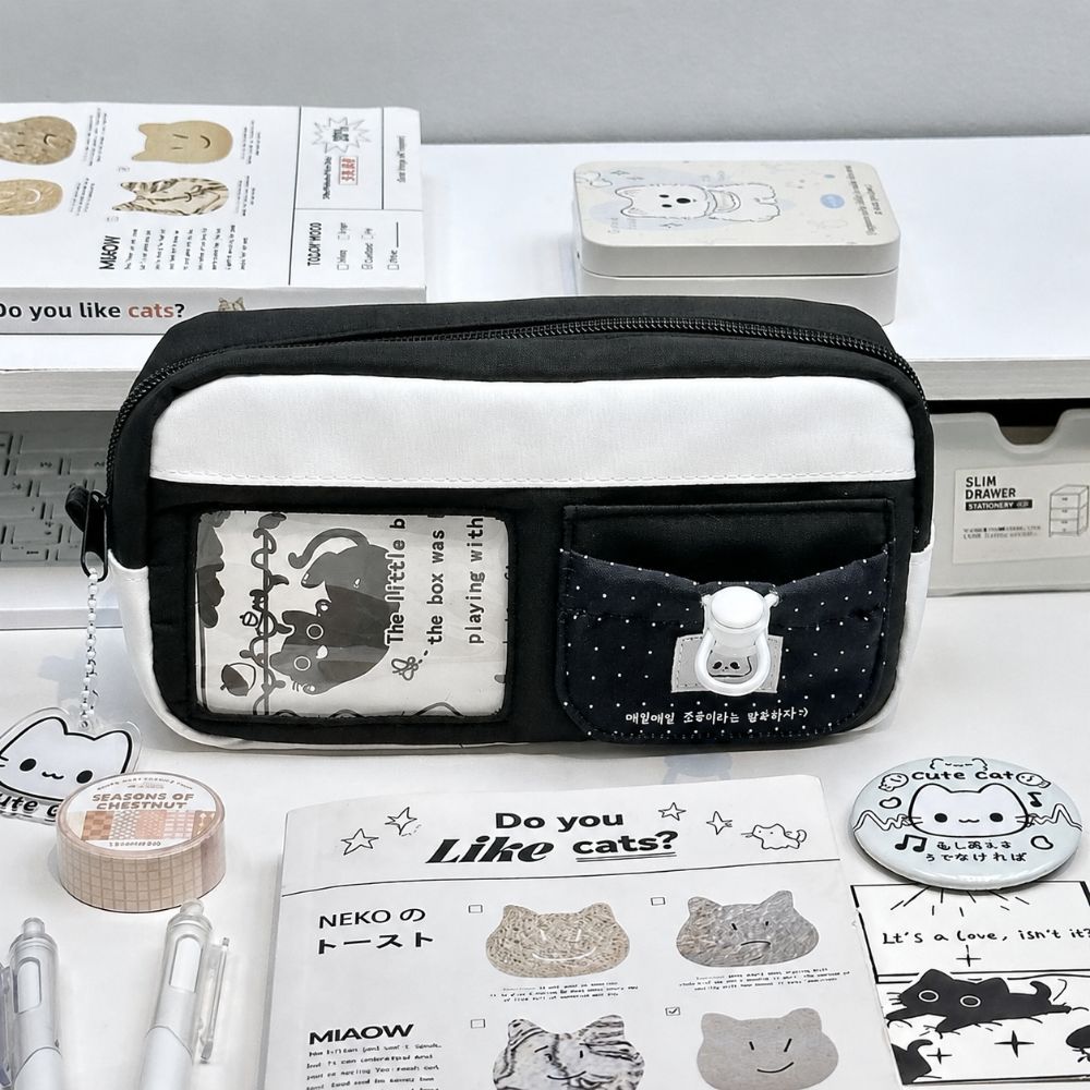 Black White Pen Bag Polka Dot Pencil Pouch Korean Pen Storage Organizer Gift