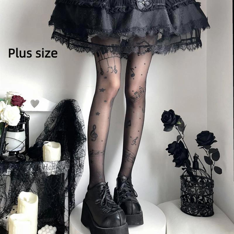 1 Pair Sweet Y2K Girls Stocking Tights Club Party Pantyhose Musical Note Black Women Stocking Symbol Print Lolita Tights Hosiery