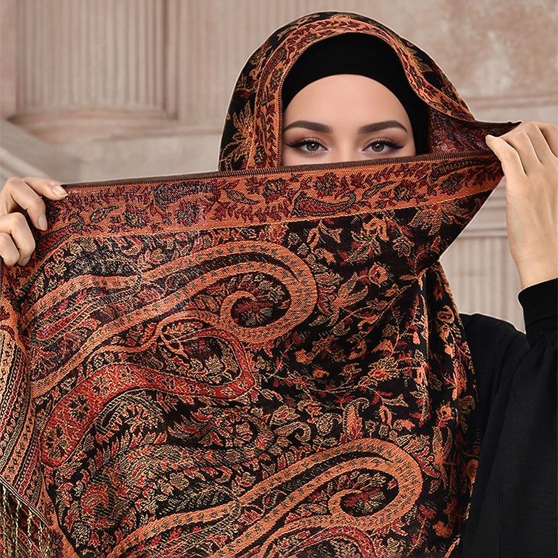 Thick Pashmina Scarf Shawl Wrap Paisley Jacquard Stoles Vintage Cashew Scarves Printed Cotton Tippet Sunscreen Hijab