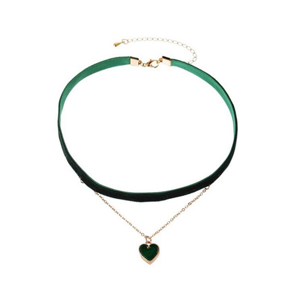 Women's Necklace Flannel Sexy Double-layer Love-heart Pendant Clavicle Chain