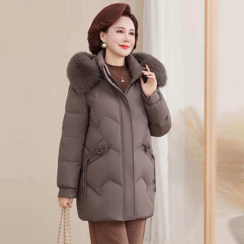 Women's Mid-Length Winter Duck Down Jacket with Fur Collar