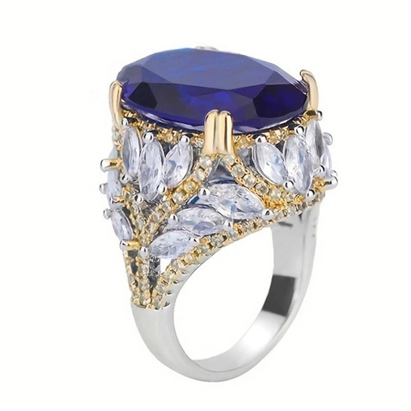 CopperFlower Ring for Women Fashionable Blue Horse Eye Shaped Shiny Zircon Jewelry Anniversary Gift