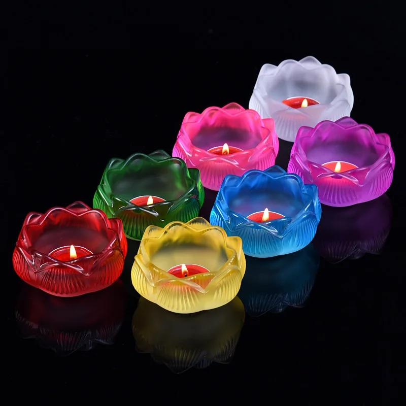 Lotus Shaped Candle Holder, Creative Articles of Worship In Front Buddha, Home, Living Room, Office Decoration, Seven Color, 1Pc