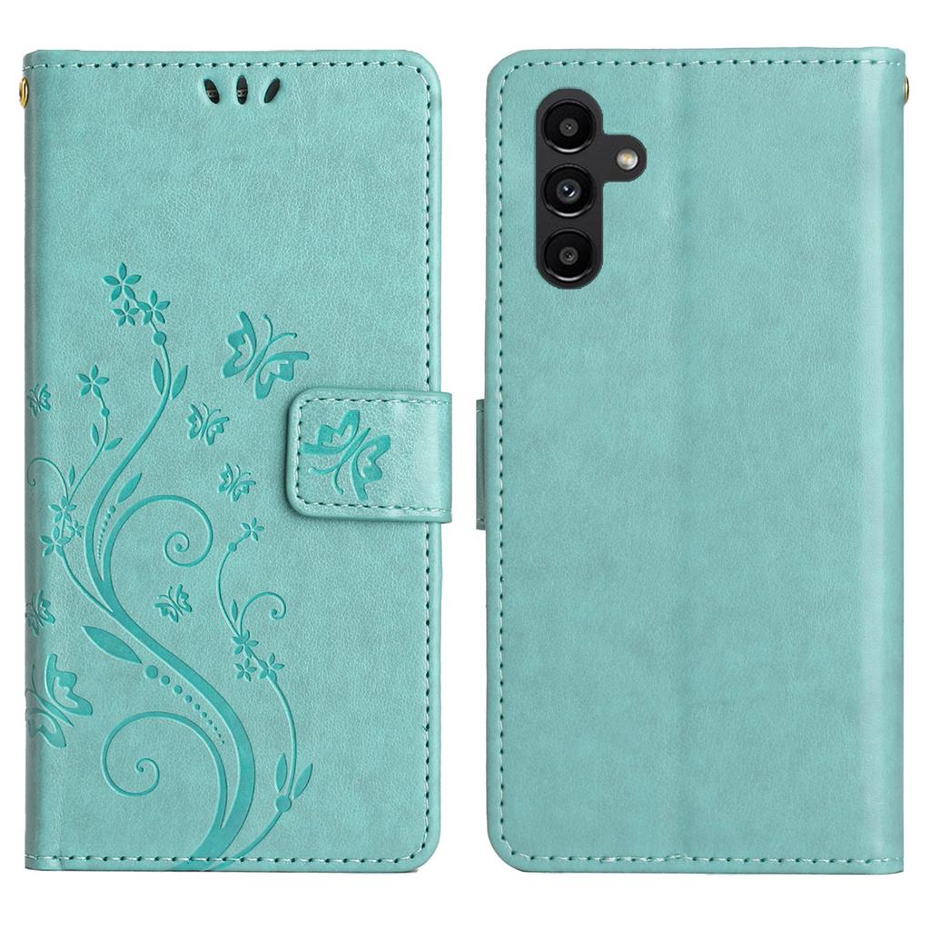For Samsung Galaxy S24 FE Leather Wallet Case Butterfly Flower Imprinted Phone Cover with Strap