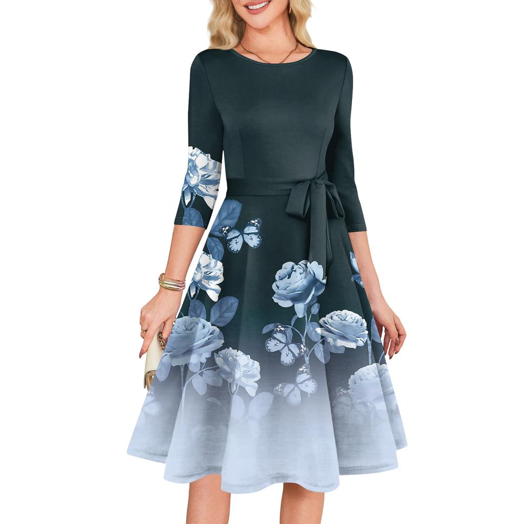 Dámské koktejlové šaty 3/4 rukáv Vintage šaty pro svatebního hosta