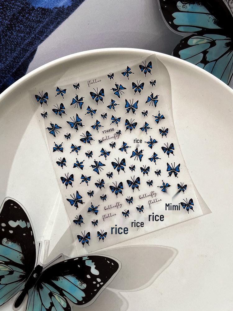 

Наклейки для ногтей YITU Синяя бабочка: Элегантный тисненый дизайн с черным краем, самоклеящийся, модель YT4498