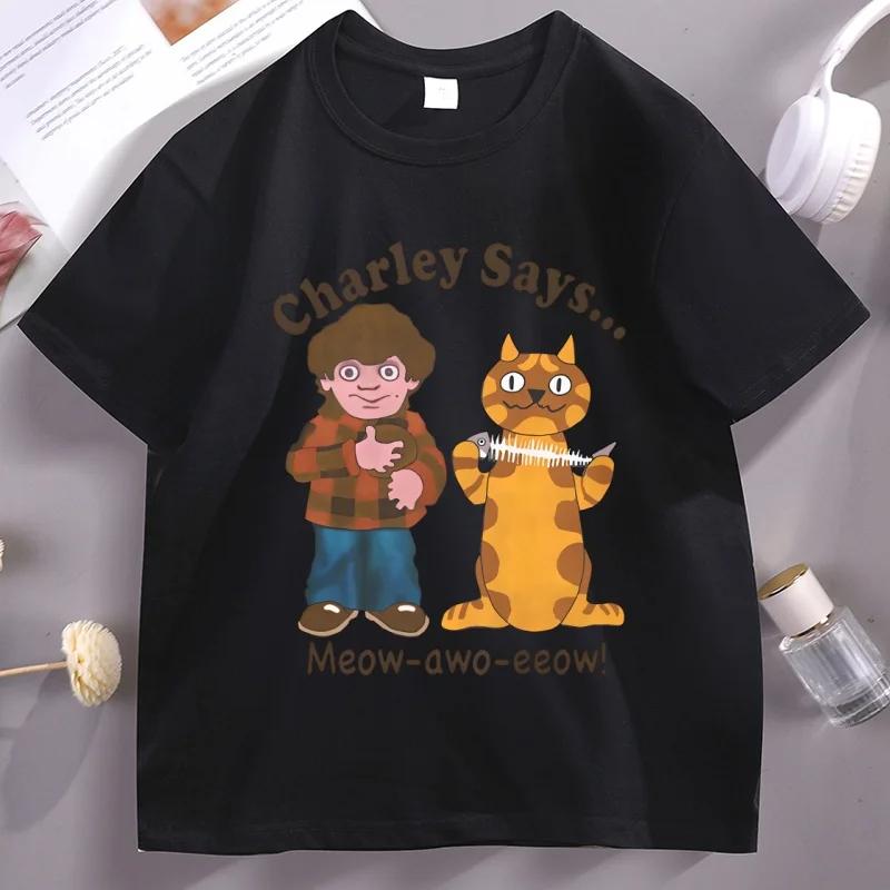 Funny Cartoon Cat TShirt Retro Cotton Short Sleeve Oneck Tshirt Loose Comfortable Printed Tees Y2k Clothes High Quality