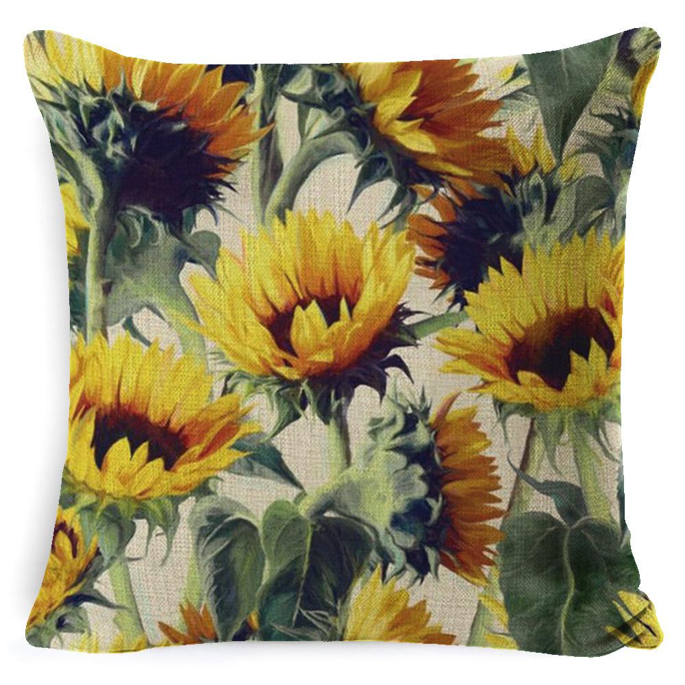 Harvest Thanksgiving Sunflower Pillow Cover Sofa Waist Support Cushion Pillow Plant Car Back Cushion Linen Material