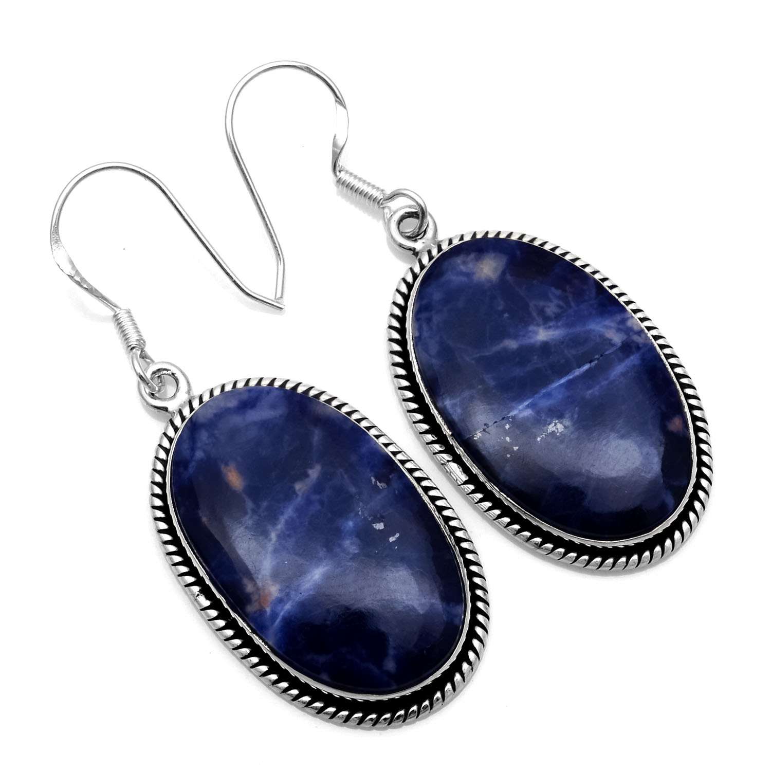 

Серьги с драгоценными камнями содалита, твердые серьги из стерлингового серебра 925 пробы, серьги ручной работы, ювелирные изделия, подарок для женщин и девочек, E-952