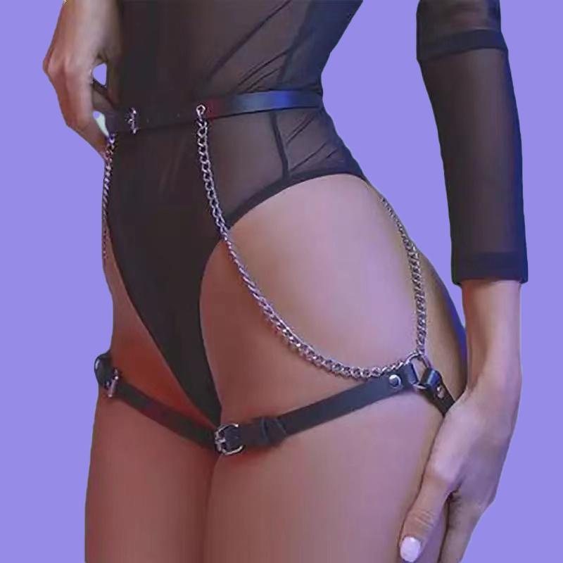 Sexy Open Crotch Woman Garter Lingerie Intimate Crotchless Panties With Adjustable Pu Leather G-String Underwear Female Thongs