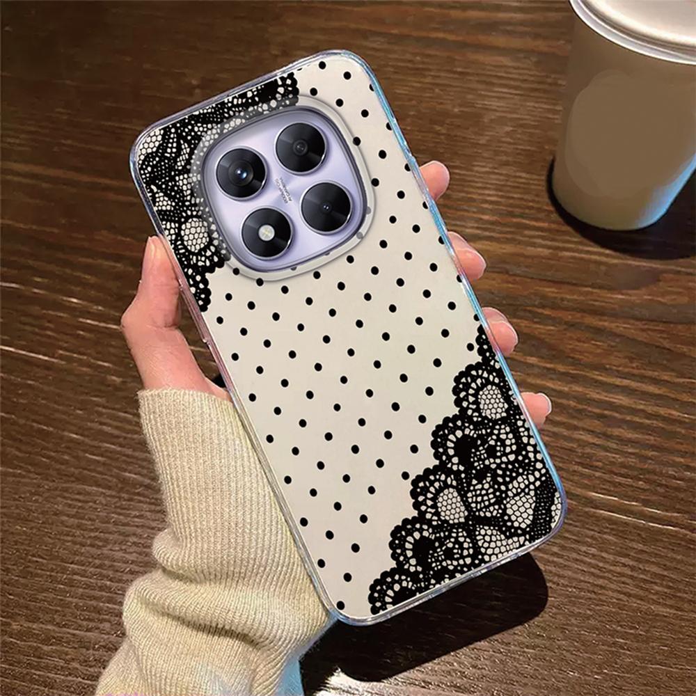 Romantic Lace Pattern Phone Case For Xiaomi Redmi Note 14 Pro 14C 6.88" Transparent Clear Shockproof Flower oil Painting Cover