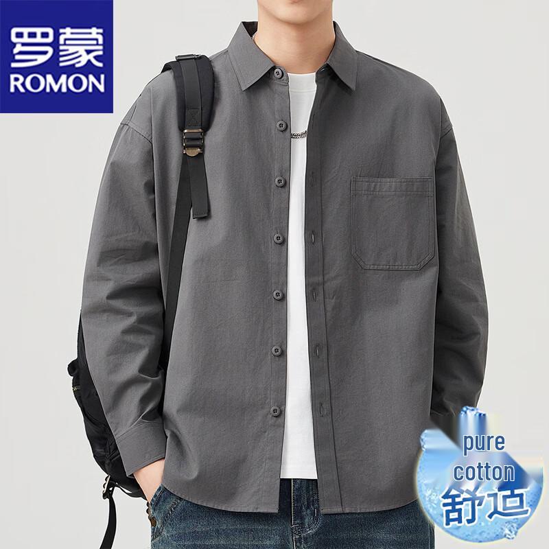 ROMON Men's Cotton Long-Sleeve Casual Utility Shirt