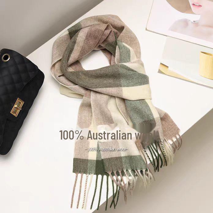 100% Wool Plaid Scarf for Women - Luxury Gift Shawl, Pure Wool Neck Scarf