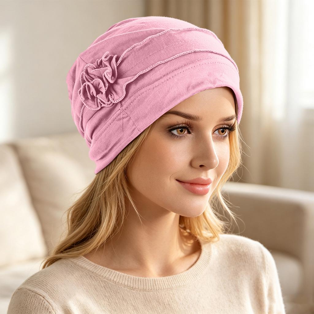 Damen-Turban mit Blumenmuster - Leichte Strickbasis für den täglichen Gebrauch