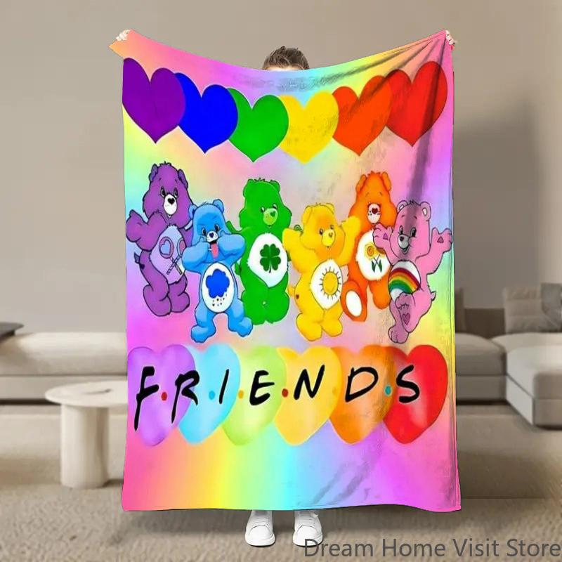 Cute Rainbow Bears Anime Flannel Blanket Pikachu Figures Home Sofa Lunch Break Blankets Children Student Blankets Nap Cover Kids