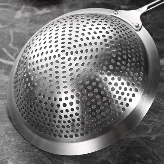 Stainless Steel Large Skimmer with Slotted Spoon for Wooden Handle Heavy-Duty Frying Dumplings Noodles Rust-Proof Dishwasher