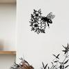 Metallväggkonst Bi och Blommor Skulptur, Svart Utomhus Trädgårdsdekoration, Inflyttningspresent för Stuga Vardagsrum Kontor, Naturälskare Hemaccent