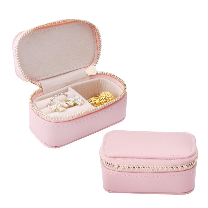 

Compact Luxury Travel Jewelry Box with Zipper Pocket for Rings and Small Accessories розовый