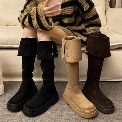 Vintage Platform Thick Sole Woman Thigh High Boots Street Style Slip On Long Booties 2026 Autumn Winter Ladies Shoes
