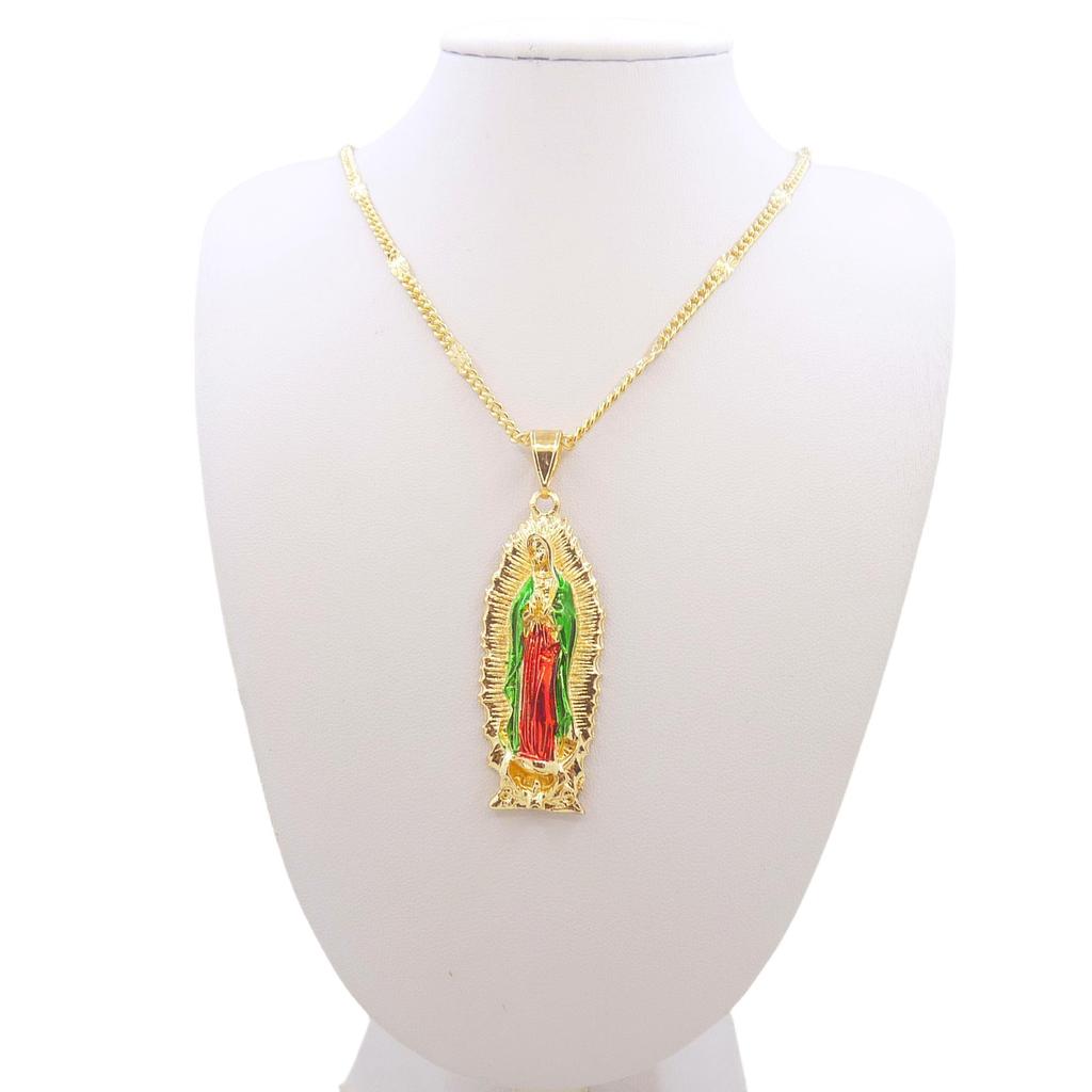Gold Plated Painting Virgin Mary Mama Pendant/Amulet Religious Jewelry Virgen De Guadalupe Virgin Mary Necklace