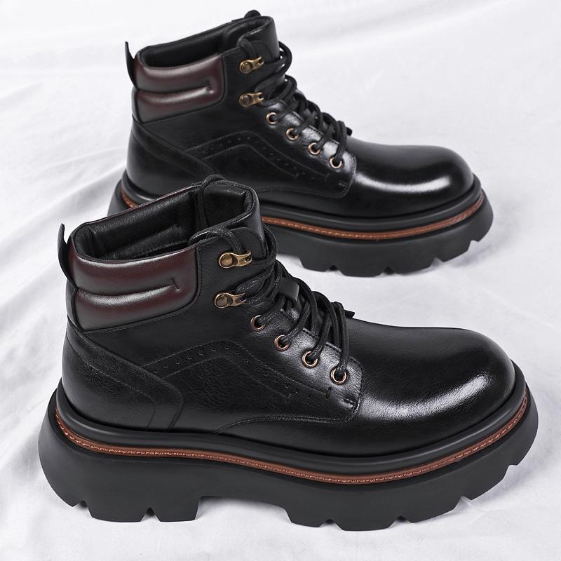 Outdoor Men Ankle Boots Retro British High-top Men's Boots High Quality Leather Shoes Man Motorcycle Boots Anti Slip Snow Boots