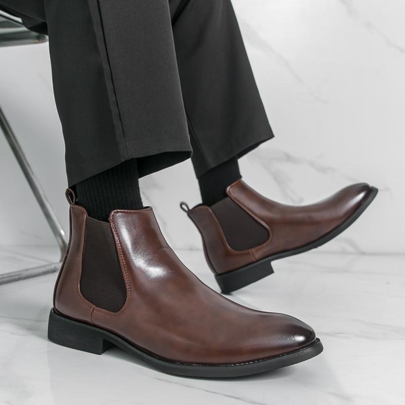 Men’s Chelsea Short Boots Business Formal High Top Boots Brown Tuxedo Ankle Boots Black Boots Large Size
