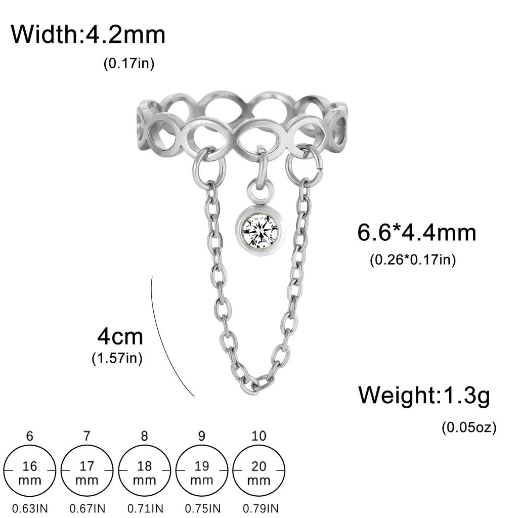 Teamer Infinity Rings with Zircon Pendant Tassel Chain Women Stainless Steel Geometric Rings Couple Jewelry Gift Wholesale