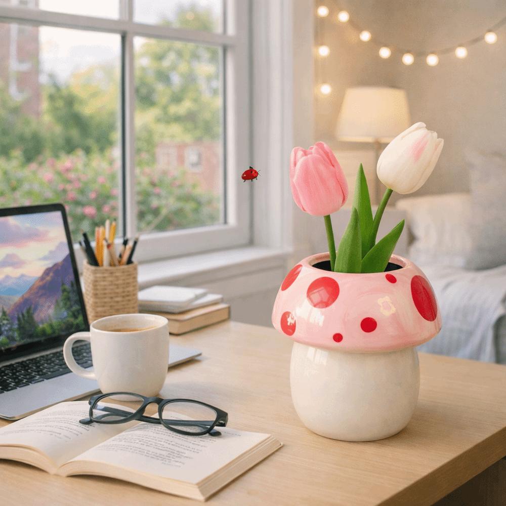 Pink and Red Mushroom Pen Container Mushroom Decoration Makeup Brush Holder  School Use