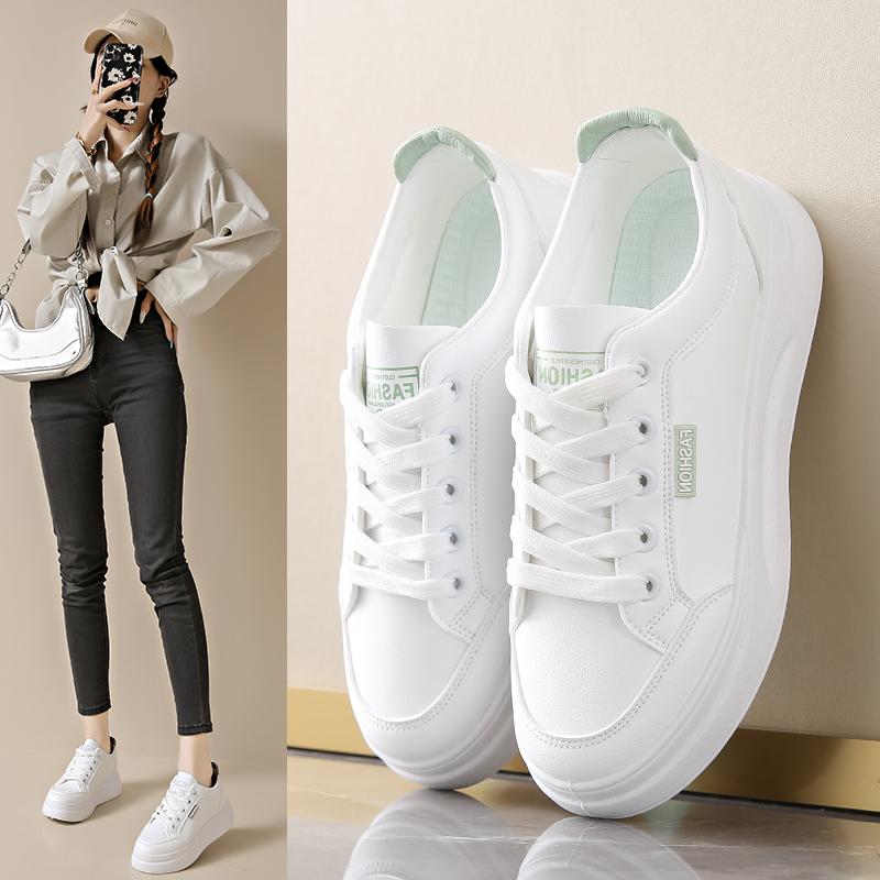 White PU Leather Women's Sneakers Fashion Breathable Flat Shoes Woman Soft Sole Walking Vulcanized Casual Sneaker Zapatos De Muj