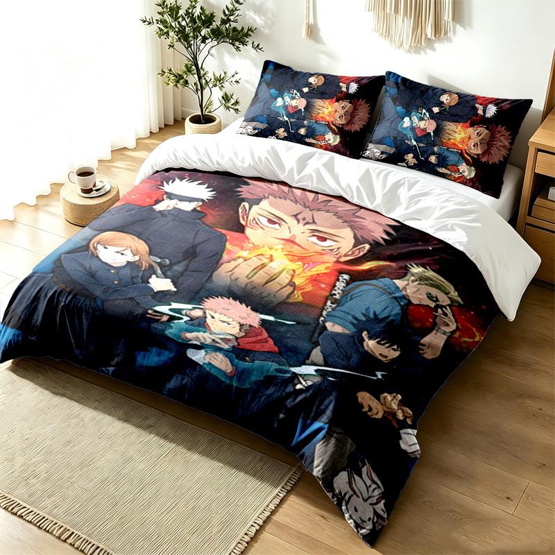 Jujutsu Kaisen 3pc Duvet Cover Set Simple Modern Bedding Set Wrinkle Resistant Soft Fabric All Season Use a perfect gift