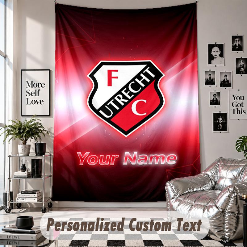 Wall Hanging Tapestry With Custom Name & Text, FC Utrecht Decorative Tapestry For Bedroom