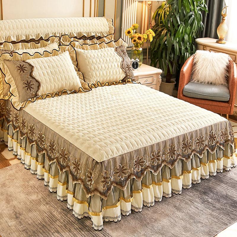 

Европейские роскошные покрывала Queen King Size, бархатный комплект постельного белья принцессы с кристаллами и королевой, кружевная юбка для кровати, утолщенное теплое покрывало 150*200cm with pillowcase бежевый