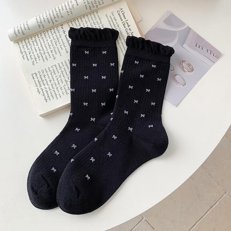 

Серые женские балетные носки с рюшами и бантом - Тонкие, длинные, до середины икры, летний стиль One Size (Individual Packaging) чёрный