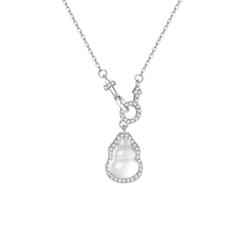 High-End Chinese Gourd Necklace with Zircon, Retro Style, Imitation Chalcedony Clavicle Chain, Perfect Gift for Girlfriend