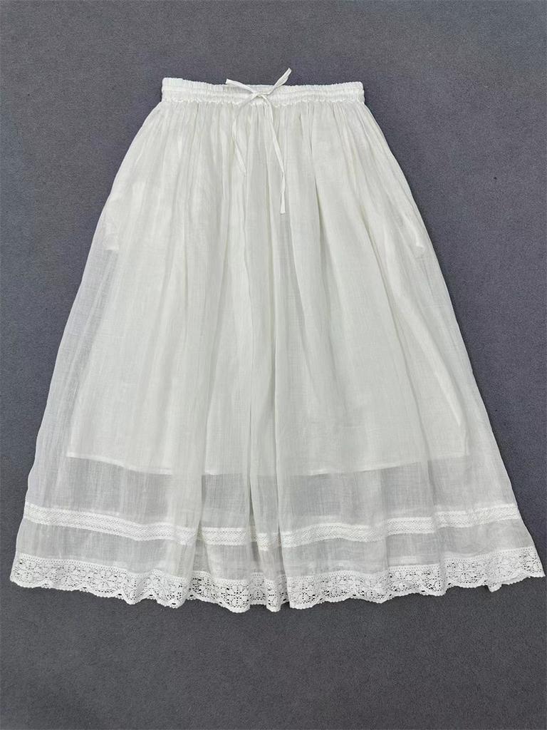 Johnature Lace Skirts Women Summer Lace-up Elasticated Solid Color Casual Simple Loose Skirts