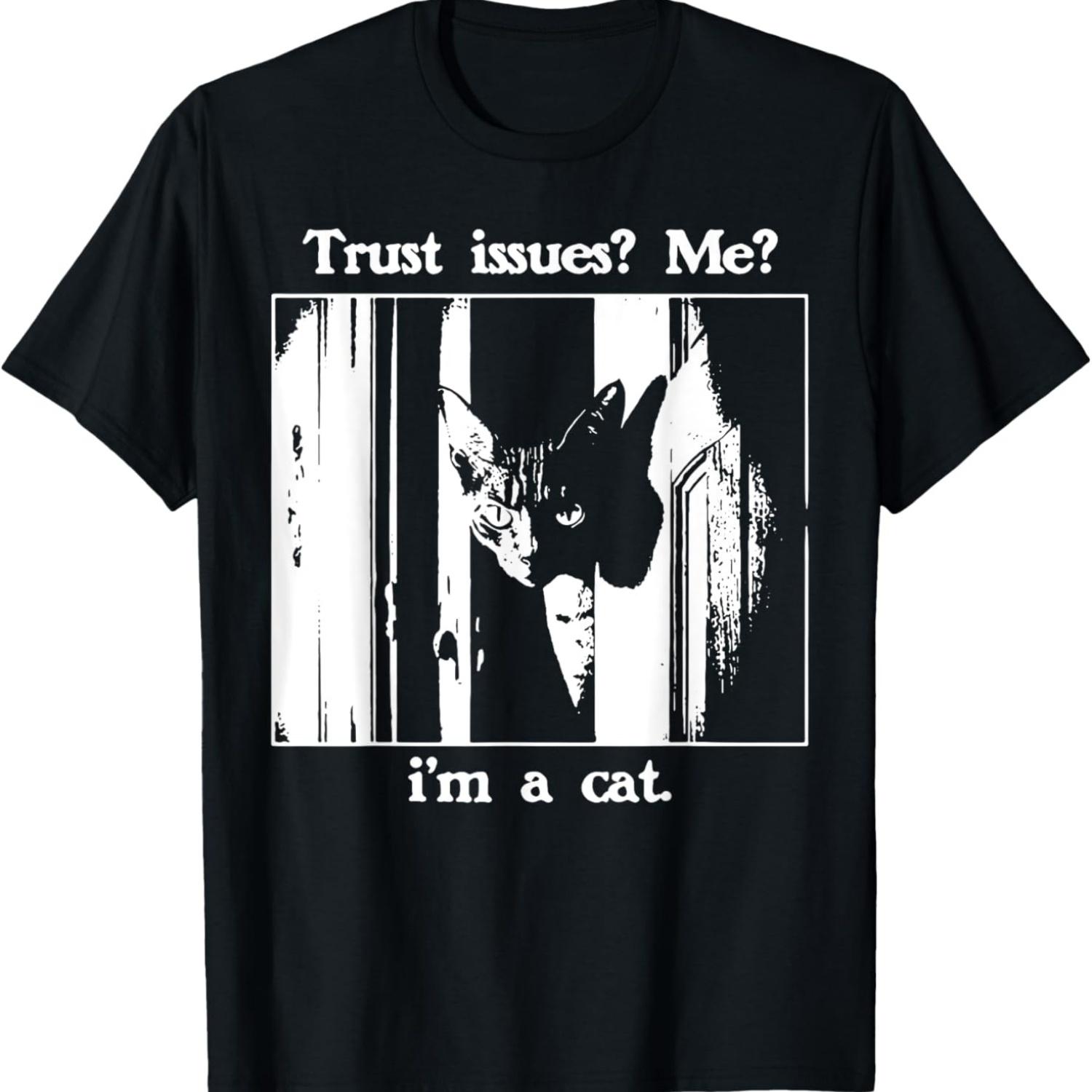 Funny Cat Trust Issues Vintage Grunge Meme Cat T-Shirt S чёрный