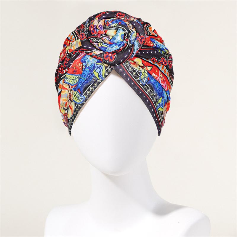 Neuer afrikanischer Druck Plissierter Turban Blumenmütze Vorgebunden Vorderknoten Elastisches Stirnband Elegant Damen Chemo Kappe Bandana Kopfbedeckung