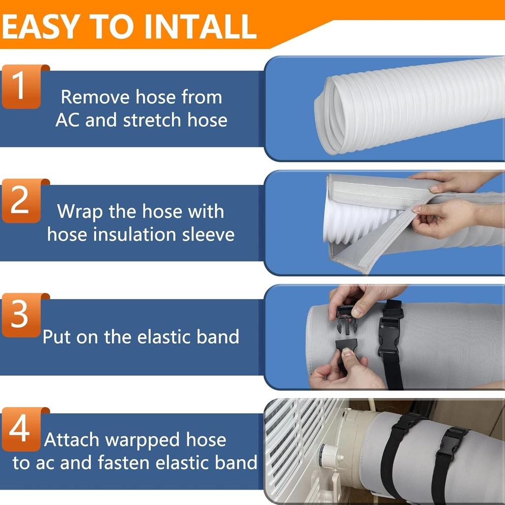 Benasan Portable AC Hose Insulation Sleeve, Polyvinyl Chloride, Light Gray, Fits 5-5.9" Diameter Exhaust Hose, Easy Installation, Protective Cover