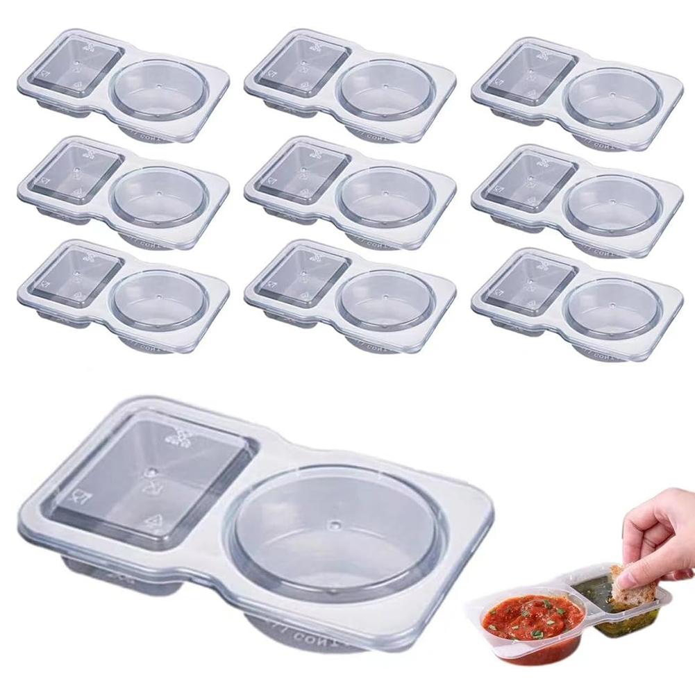 Shallow Plastic Container With Lid Large 2 Compartment Snack Containers For To-go Sauce