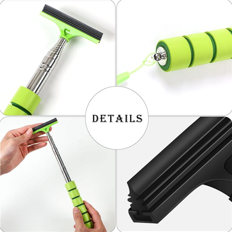 Car Rearview Mirror Wiper Portable Telescopic Auto Glass Squeegee Cleaner Car Mirror Wash Cleaning Brush Long Handle Glass Mist Cleaner
