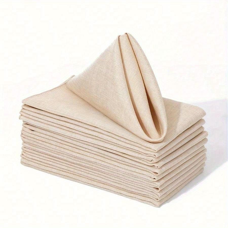 Elegant Set Beige Polyester Blend Napkins - 18x18 Inches Square, Soft and Durable, Ideal for Weddings, Parties, and Fine Dining Events