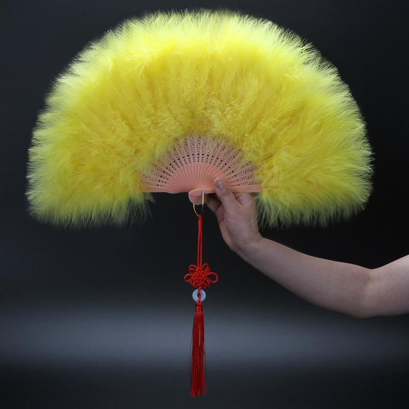 Ancient Style Qipao Feather Folding Fan for Dance and Photography