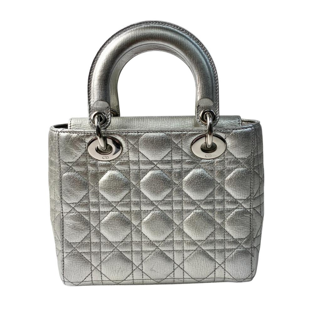 Gebrauchte Christian Dior Schultertasche Silber Leder Damen