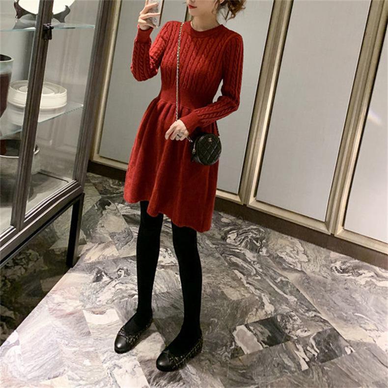 Herbst/Winter 2026 Zopfmuster Patchwork Taillenbetontes Kleid - Eleganter & Schlankmachender High-Waist Stil für Damen