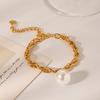 Stainless Steel Cross Chain Bracelet with Pearl Pendant, High-end Ins Style Titanium Steel Jewelry